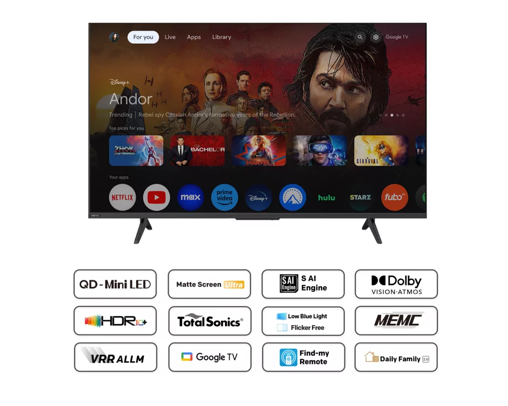 Телевизор METZ 55" 55MNH7000Z UHD 4K QD-Mini LED, Matte Screen Ultra, Google TV, Клас E 6