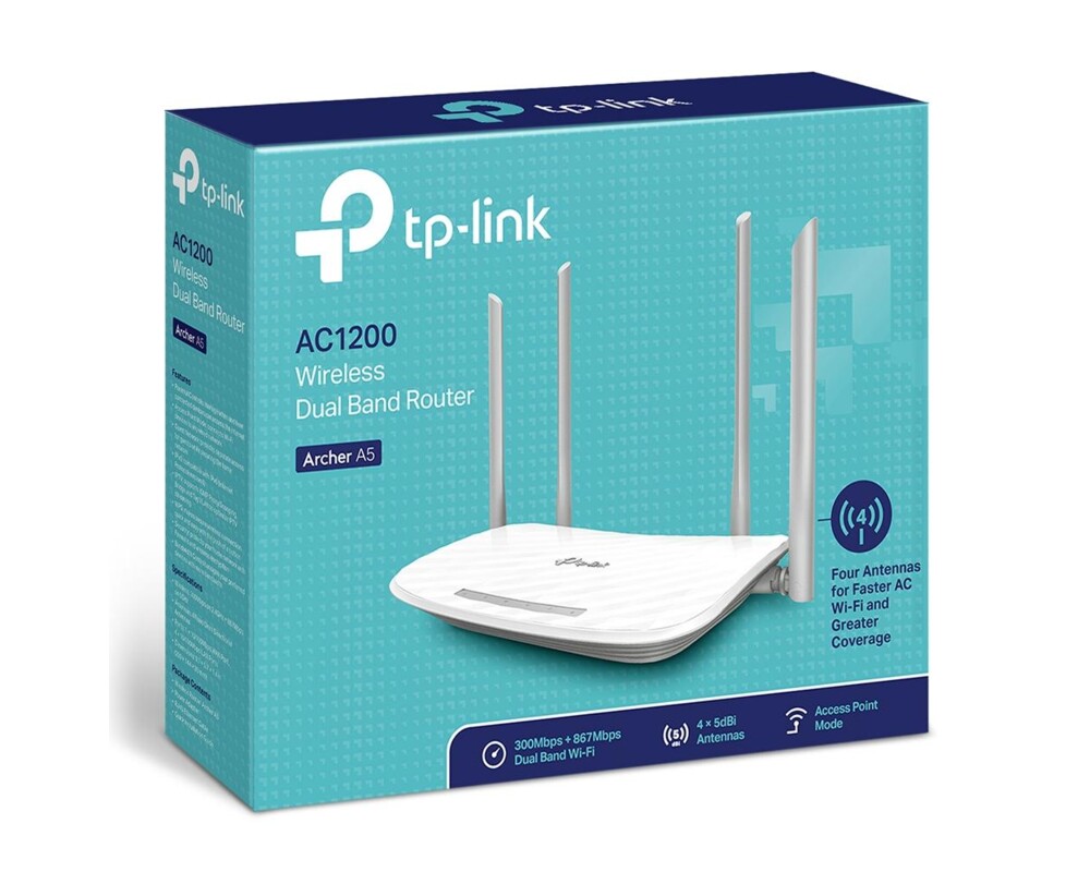 Рутер TP-Link Archer A5 AC1200, 2.4/5 GHz, 300 - 867 Mbps, 10/100 4 Рутер TP-Link Archer A5 AC1200, 2.4/5 GHz, 300 - 867 Mbps, 10/100 4