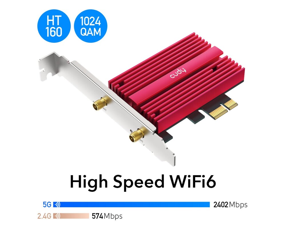 Мрежова карта Cudy WE4000, PCIe, 2.4/5 GHz, 574 - 2402 Mbps 4 Мрежова карта Cudy WE4000, PCIe, 2.4/5 GHz, 574 - 2402 Mbps 4