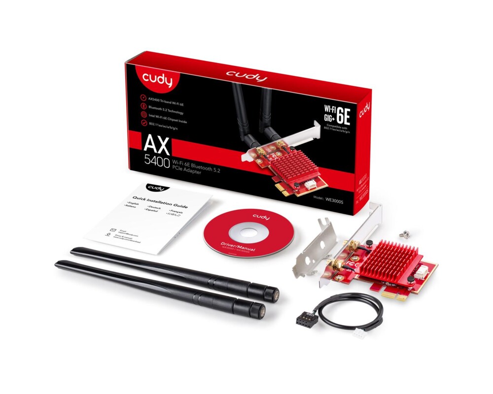Мрежова карта Cudy WE3000S, PCIe, 3-бандов, 2.4/5~/6 GHz, 574 - 2400 Mbps 4 Мрежова карта Cudy WE3000S, PCIe, 3-бандов, 2.4/5~/6 GHz, 574 - 2400 Mbps 4