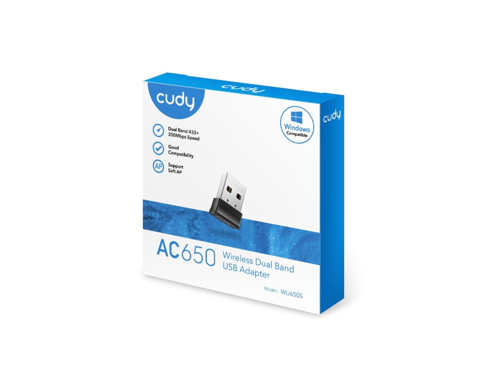 Мрежова карта нано адаптер Cudy WU650S, USB 2.0, 2.4/5 Ghz, Вградена антена 2dBi 4 Мрежова карта нано адаптер Cudy WU650S, USB 2.0, 2.4/5 Ghz, Вградена антена 2dBi 4