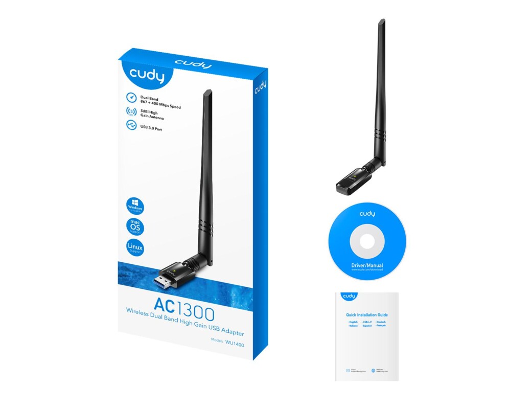 Мрежова карта адаптер Cudy WU1400, USB 3.0, 2.4/5 Ghz, Външна антена 4 Мрежова карта адаптер Cudy WU1400, USB 3.0, 2.4/5 Ghz, Външна антена 4