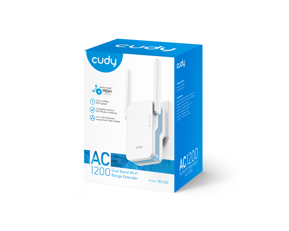 Безжичен усилвател Безжичен усилвател Cudy RE1200, 2.4/5 GHz, 300 - 867 Mbps, 10/100 5 Безжичен усилвател Безжичен усилвател Cudy RE1200, 2.4/5 GHz, 300 - 867 Mbps, 10/100 5