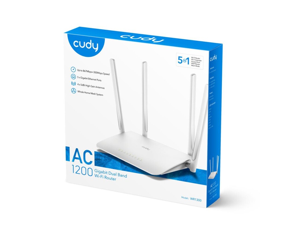 Рутер CUDY WR1300, Двубандов AC1200, 300+867 Mbps, 5x10/100/1000, Бял 3 Рутер CUDY WR1300, Двубандов AC1200, 300+867 Mbps, 5x10/100/1000, Бял 3