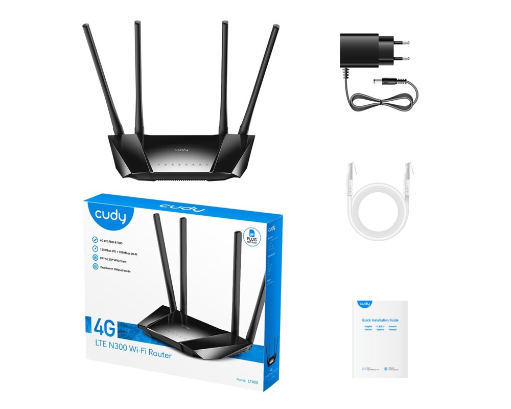 Рутер Cudy LT400, 4G LTE, 2.4GHz, 300 Mbps, 10/100 5 Рутер Cudy LT400, 4G LTE, 2.4GHz, 300 Mbps, 10/100 5