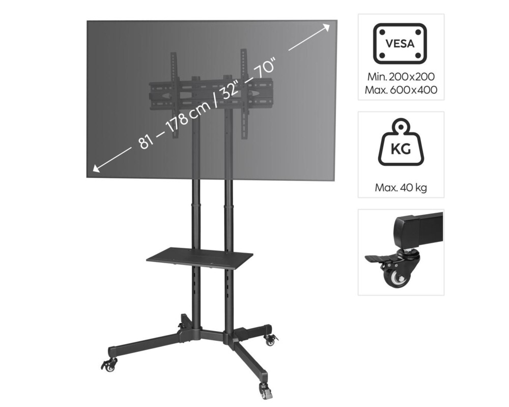 Стойка Мобилна стойка за TV HAMA Trolley , до / 75", 220874 6 Стойка Мобилна стойка за TV HAMA Trolley , до / 75", 220874 6