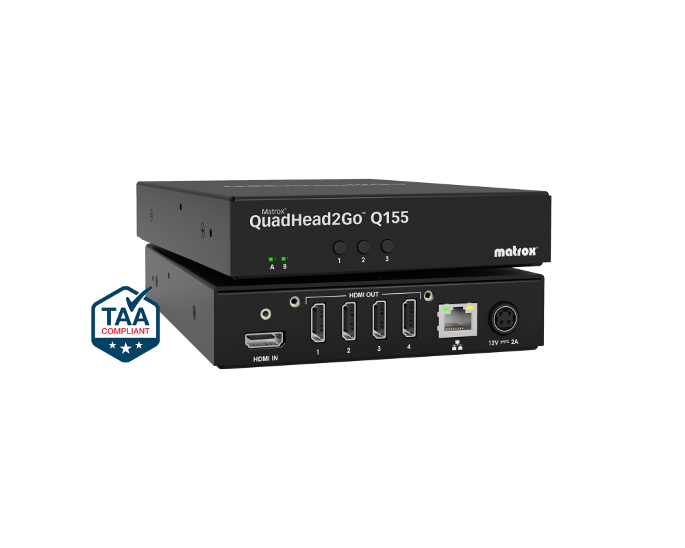 Адаптери Външен мулти-дисплей адаптер Matrox QuadHead2GO Q155 Multi-Monitor Q2G-H4K2 за едновременна работа на 4 мониторa с HDMI вход Адаптери Външен мулти-дисплей адаптер Matrox QuadHead2GO Q155 Multi-Monitor Q2G-H4K2 за едновременна работа на 4 мониторa с HDMI вход
