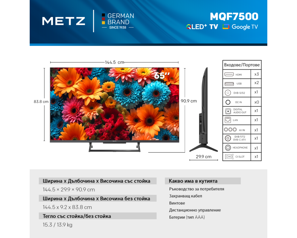 Телевизор METZ Телевизор 65" 65MQF7500Z, QLED+, 4K, Google TV, 120Hz 3 Телевизор METZ Телевизор 65" 65MQF7500Z, QLED+, 4K, Google TV, 120Hz 3