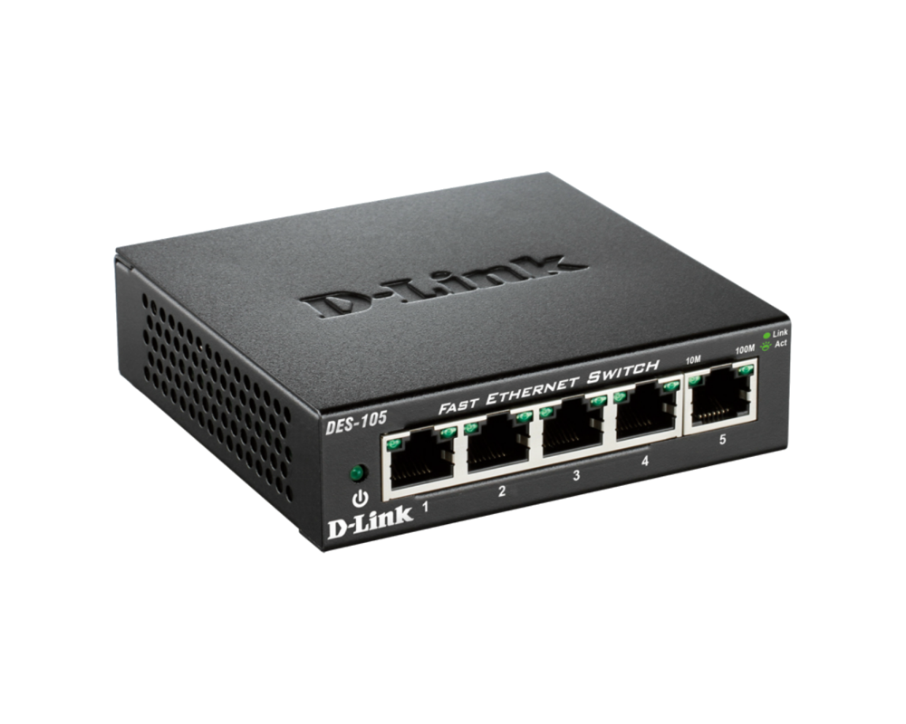 Switch (Комутатор) D-Link DES-105/E 5-Port 10/100 Fast Ethernet Metal Housing Unmanaged DES-105/E 6