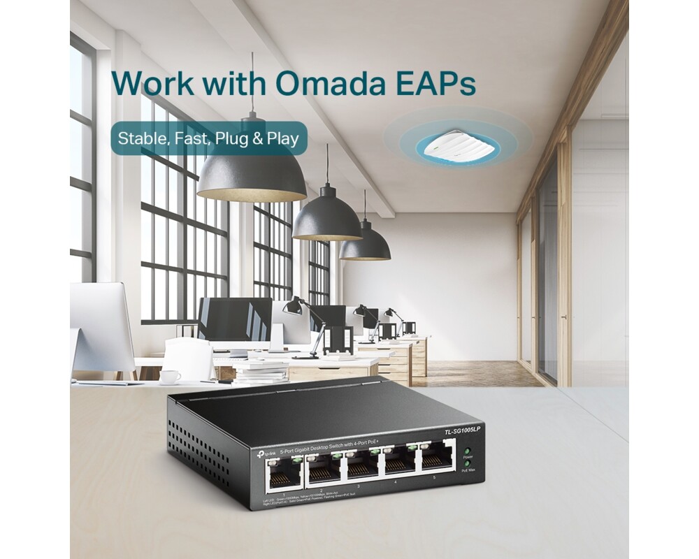 Switch (Комутатор) TP-Link TL-SG1005LP с 4 PoE+ порта 2