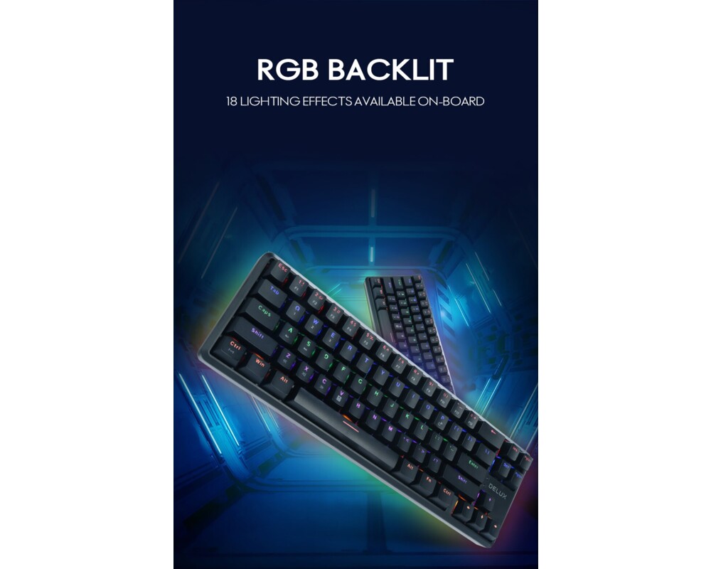 Клавиатура Delux KM32 механична геймърска USB Type-C/Bluetooth v5.0 Rainbow RGB LED 10