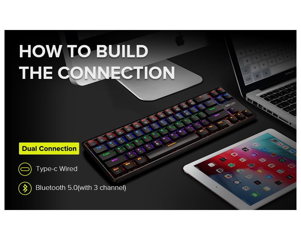 Клавиатура Delux KM32 механична геймърска USB Type-C/Bluetooth v5.0 Rainbow RGB LED 8