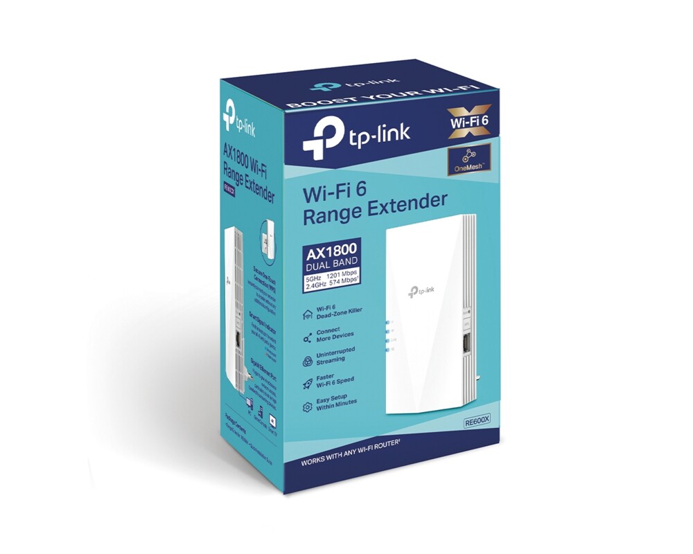 Безжичен усилвател 2-лентов TP-Link RE600X V2, AX1800, Wi-Fi 6 OneMesh 8