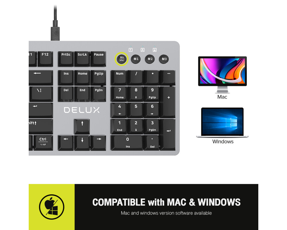 Клавиатура Delux KS100U USB Designer version механична US Layout 6