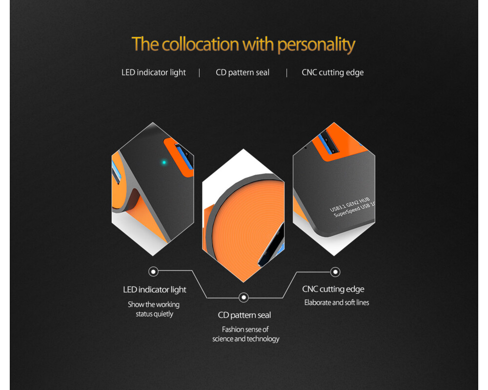 USB хъб Orico M3H4-G2-EU-OG с 4-USB 3.1 Gen 2 порта 15