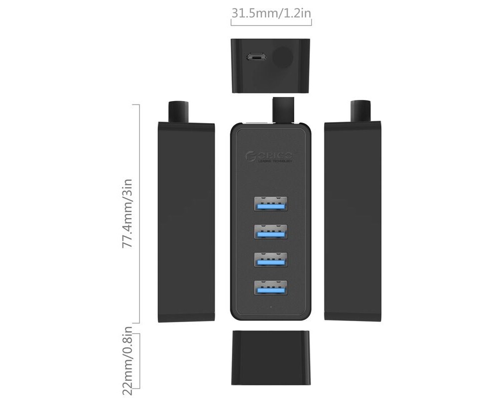USB хъб 4-портов USB 3.0 хъб Orico W5P-U3-100-BK-PRO 1 м кабел 17