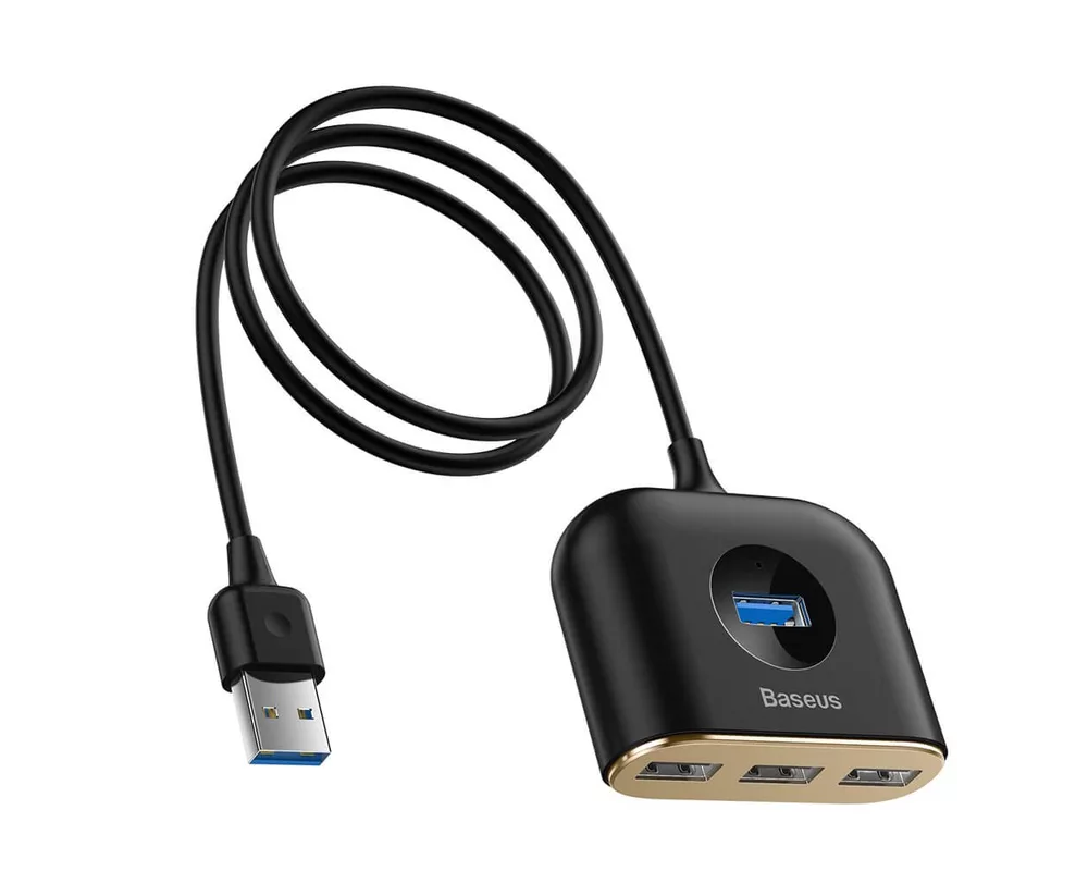 USB хъб Baseus Square round 4 в 1 с 3х USB 2.0, 1х USB 3.0 порта, черен 2