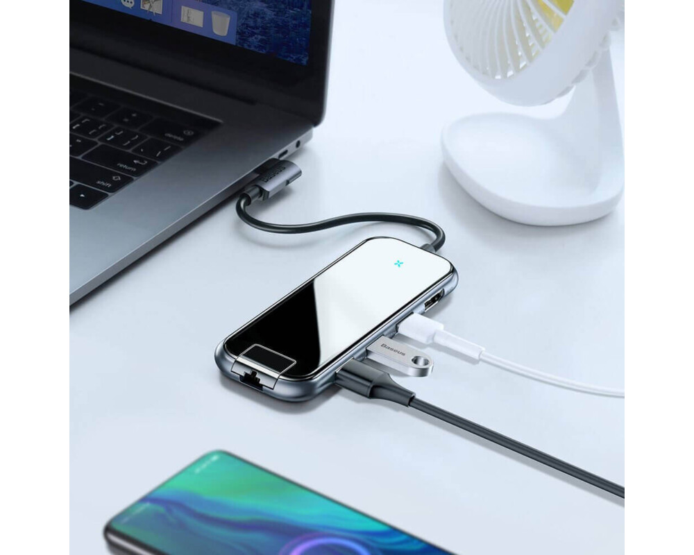 USB хъб Baseus Type-C Mirror Series 6 в 1 с 3х USB 3.0, 1х HDMI, 1х RJ45, 1х USB-C порта, черен 8