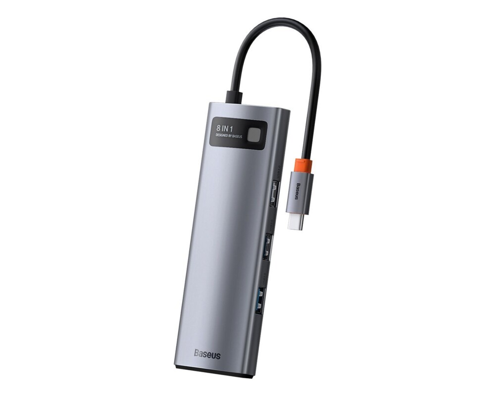 USB хъб Baseus Type-C 8 в 1 с USB Type-C PD/3x USB 3.2 Gen 1/RJ45 1 Gbps/HDMI 4K 30 Hz/SD/microSD 6