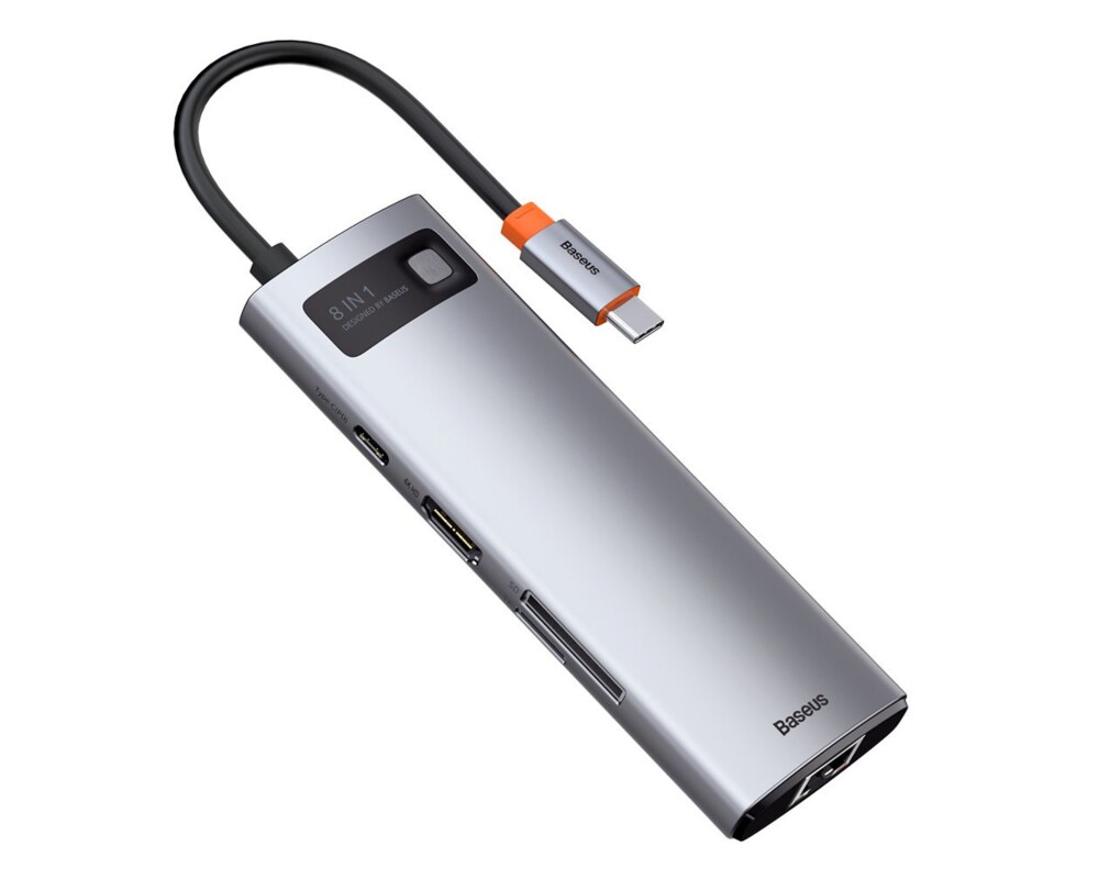 USB хъб Baseus Type-C 8 в 1 с USB Type-C PD/3x USB 3.2 Gen 1/RJ45 1 Gbps/HDMI 4K 30 Hz/SD/microSD 7