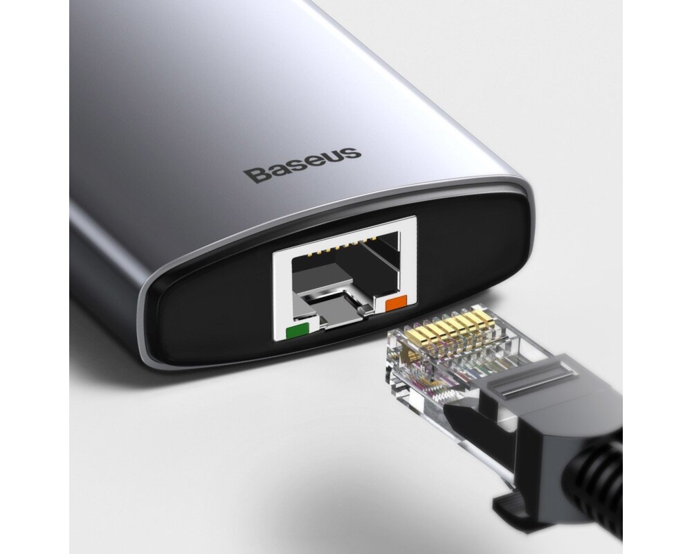USB хъб Baseus Type-C 8 в 1 с USB Type-C PD/3x USB 3.2 Gen 1/RJ45 1 Gbps/HDMI 4K 30 Hz/SD/microSD 4