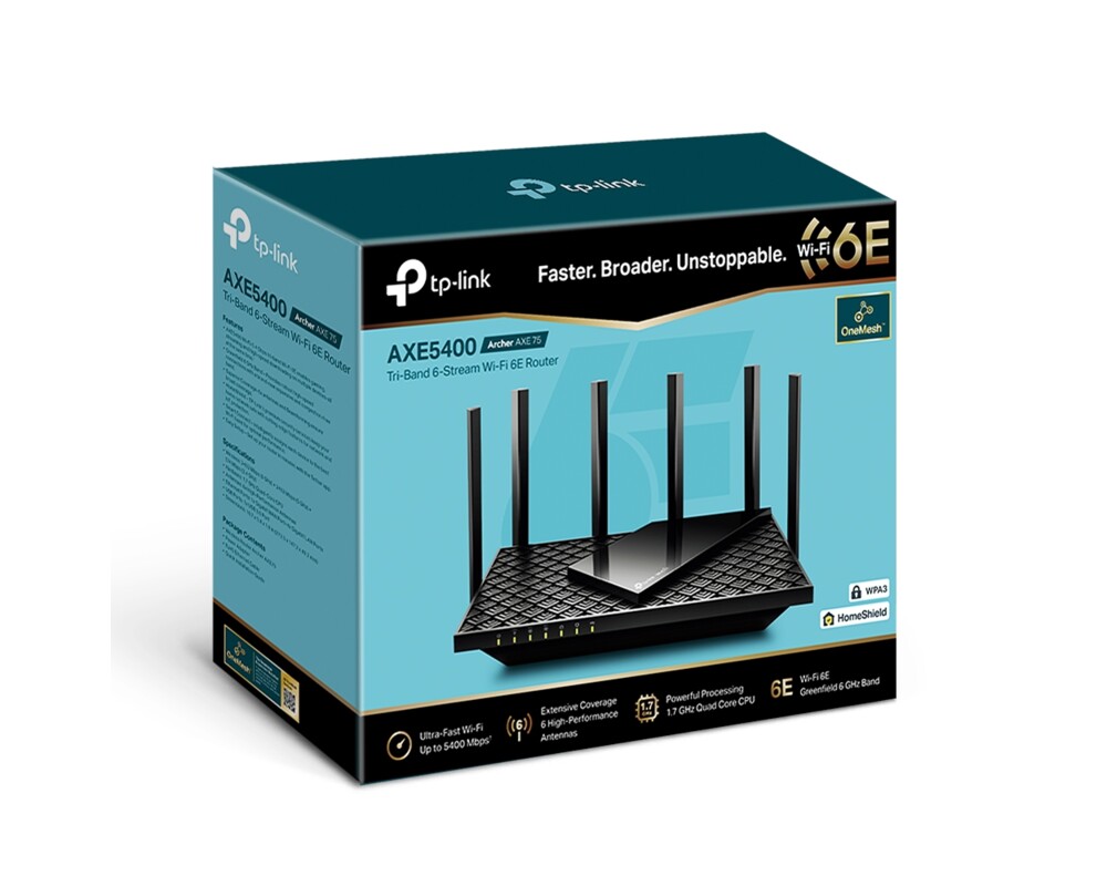 Рутер TP-Link Archer AXE75 3-лентов Wi-Fi6E AXE5400 8