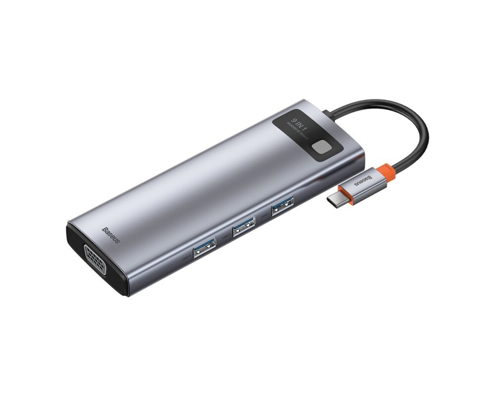 USB хъб Baseus Type-C 9 в 1 с USB Type-C PD/3x USB 3.2 Gen 1/RJ45 1 Gbps/VGA FHD 60 Hz/HDMI 4k 30 Hz/TF/SD 5
