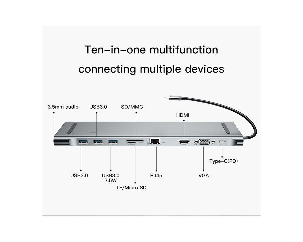 USB хъб Докинг станция Baseus CATSX-F0G Enjoyment Series 10в1 за лаптопи 13