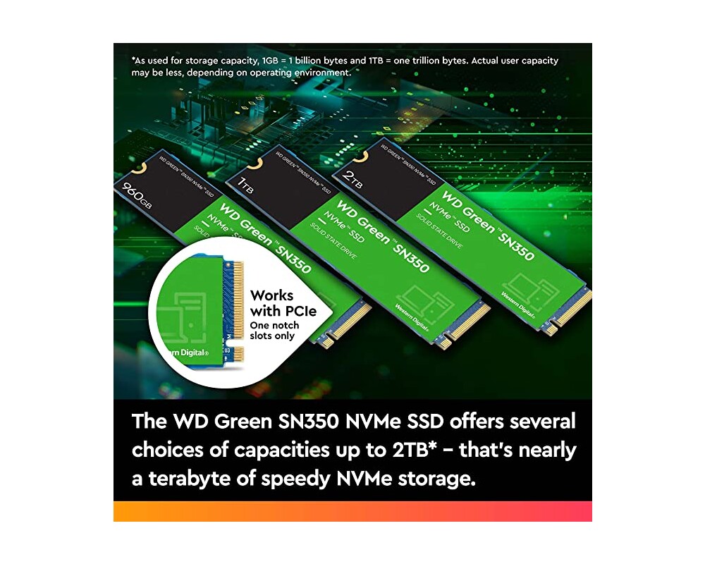 SSD WD Green SN350 NVMe SSD 1TB M.2 2280 PCIe Gen3 8Gb 8