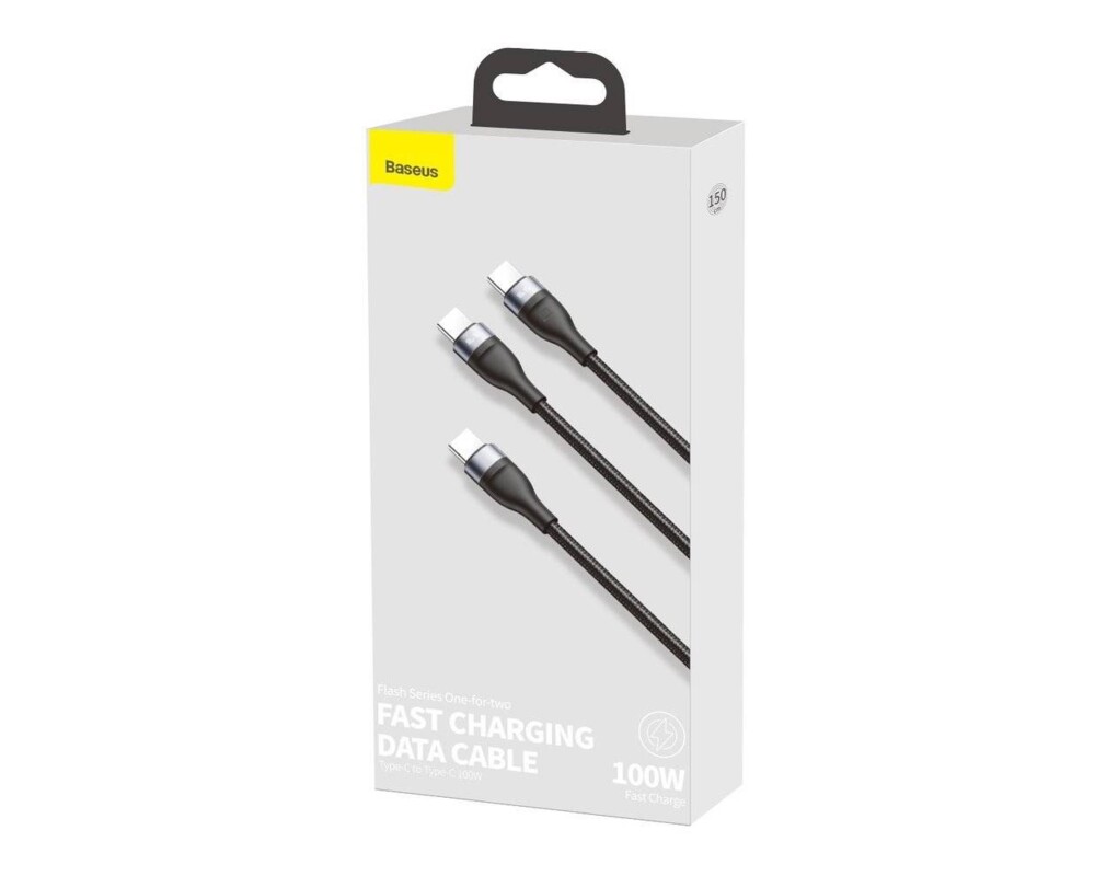 Кабел Кабел за бързо зареждане Baseus Flash Series 2в1 Type-C към 2х Type-C, 1.5m, черен 4