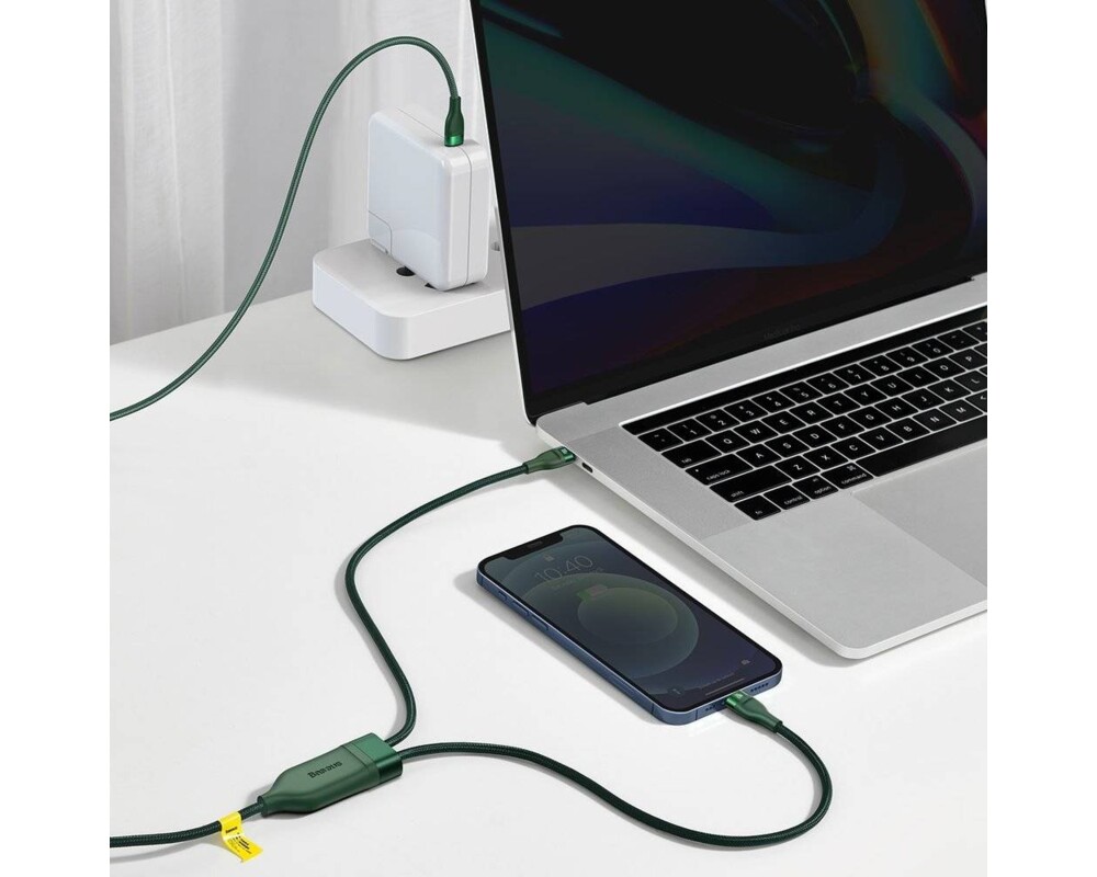 Кабел Кабел за бързо зареждане Baseus Flash Series 2в1 Type-C към Type-C/Lightning, 1.5м, зелен 7