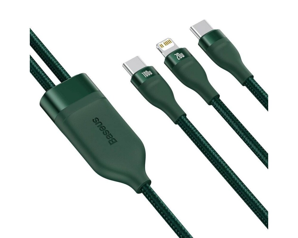 Кабел Кабел за бързо зареждане Baseus Flash Series 2в1 Type-C към Type-C/Lightning, 1.5м, зелен 6