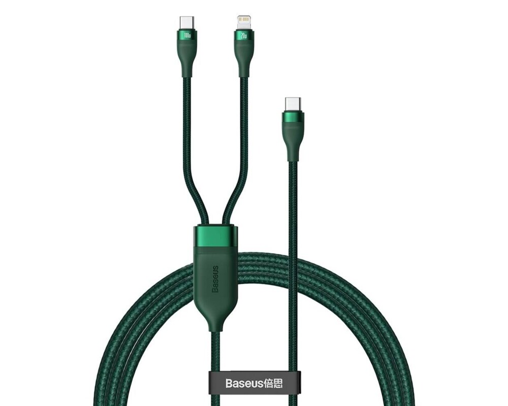 Кабел Кабел за бързо зареждане Baseus Flash Series 2в1 Type-C към Type-C/Lightning, 1.5м, зелен 5