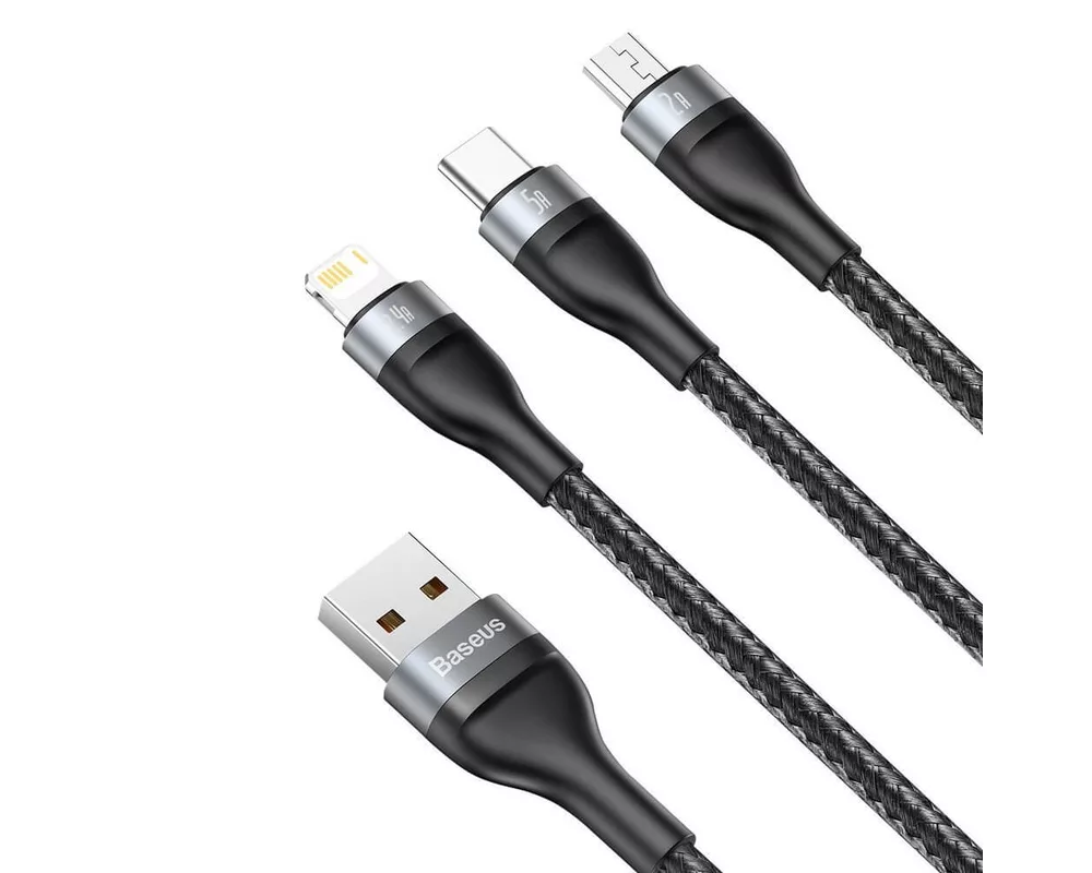 Кабел Кабел Baseus 3 в 1 USB-A към microUSB/Lightning/USB-C, 1.2м, черен 6