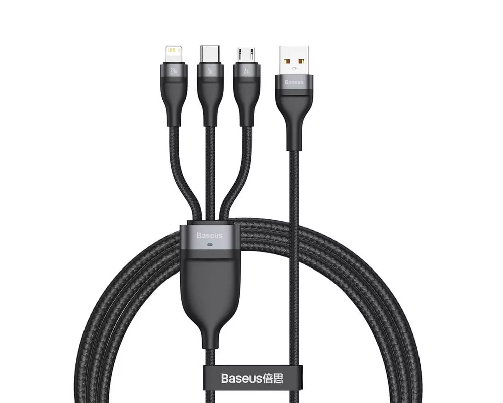 Кабел Кабел Baseus 3 в 1 USB-A към microUSB/Lightning/USB-C, 1.2м, черен 5