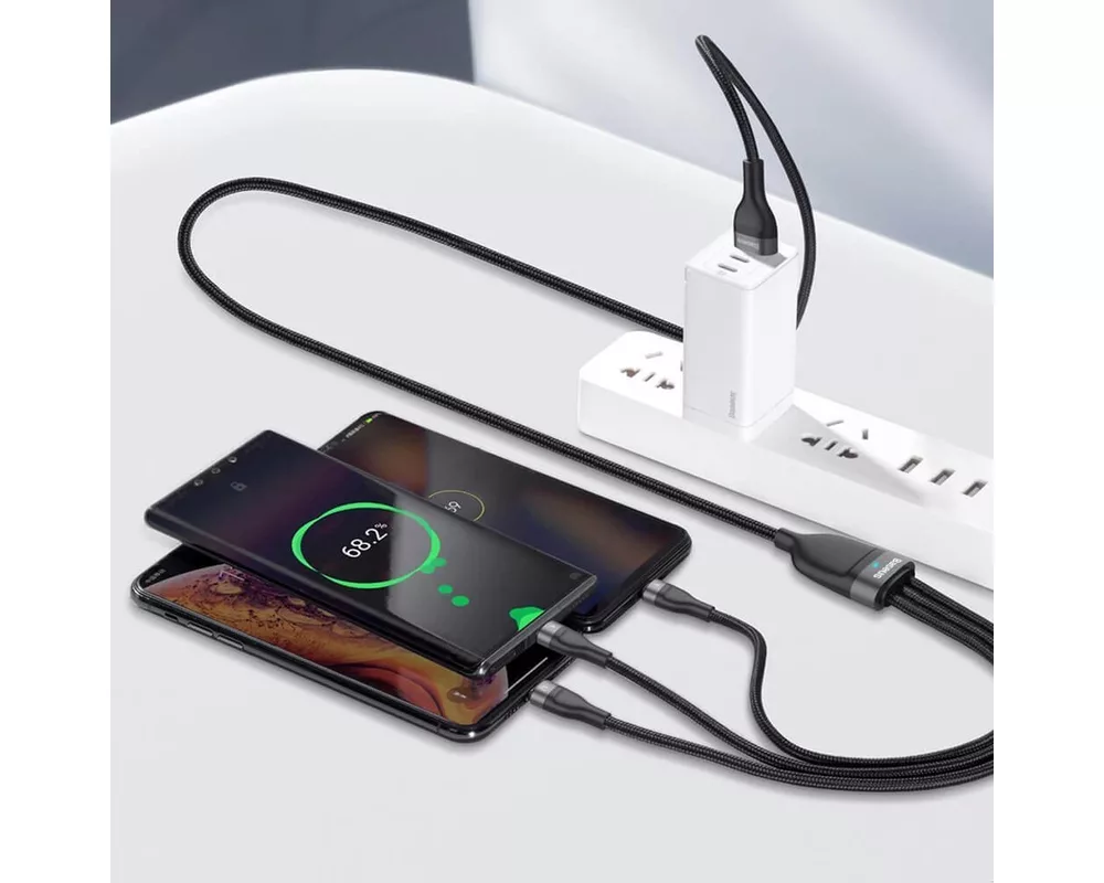 Кабел Кабел Baseus 3 в 1 USB-A към microUSB/Lightning/USB-C, 1.2м, черен 7