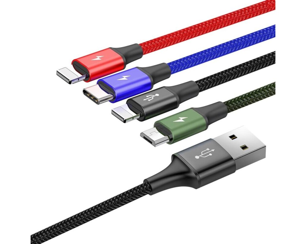 Кабел Baseus USB-A към с microUSB/2x Lightning/USB-C, 1.2м, черен CA1T4-A01 6