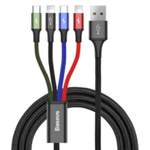  Baseus USB-A към с microUSB/2x Lightning/USB-C, 1.2м, черен CA1T4-A01 571225 CA1T4-A01 на топ цена - PIC.bg