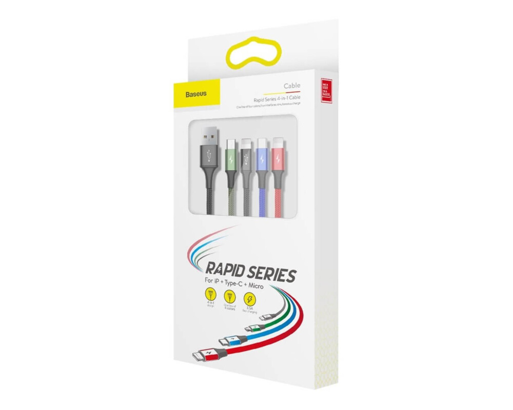 Кабел Baseus USB-A към с microUSB/2x Lightning/USB-C, 1.2м, черен CA1T4-A01 8