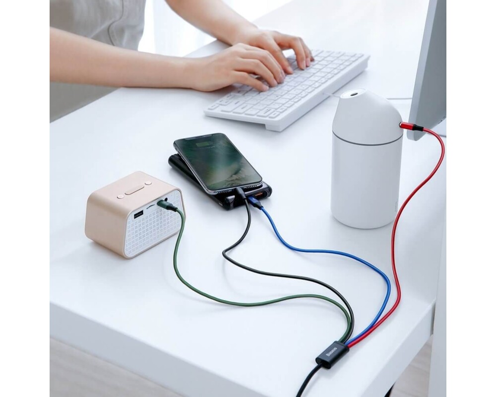 Кабел Baseus USB-A към с microUSB/2x Lightning/USB-C, 1.2м, черен CA1T4-A01 7