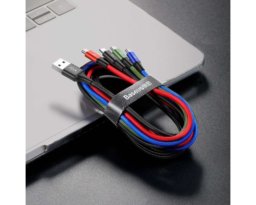 Кабел Baseus 4 в 1 USB-A към microUSB/Lightning/2xUSB Type-C, 3.5A, 1.2м, черен CA1T4-B01 8