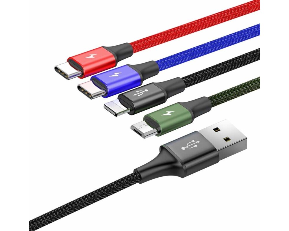 Кабел Baseus 4 в 1 USB-A към microUSB/Lightning/2xUSB Type-C, 3.5A, 1.2м, черен CA1T4-B01 7