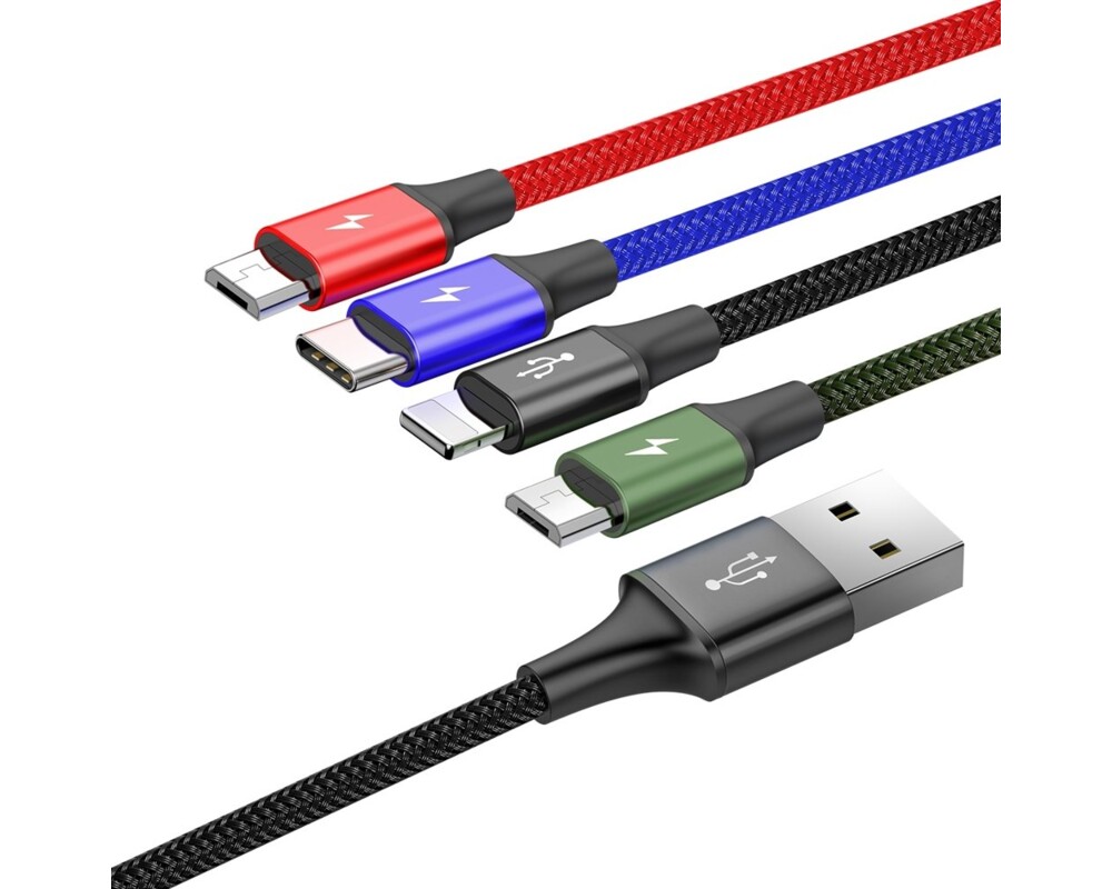 Кабел Baseus 4 в 1 USB-A към Lightning / USB Type C / 2x micro USB  3.5A, 1.2м черен 8