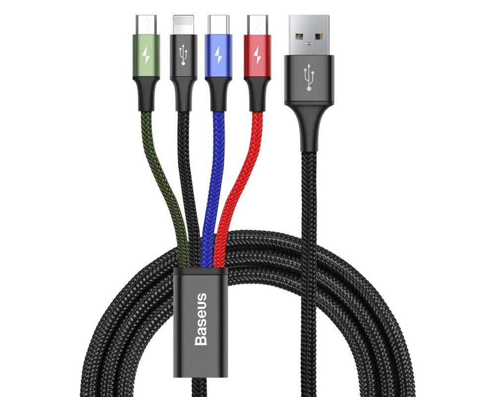 Кабел Baseus 4 в 1 USB-A към Lightning / USB Type C / 2x micro USB  3.5A, 1.2м черен 5