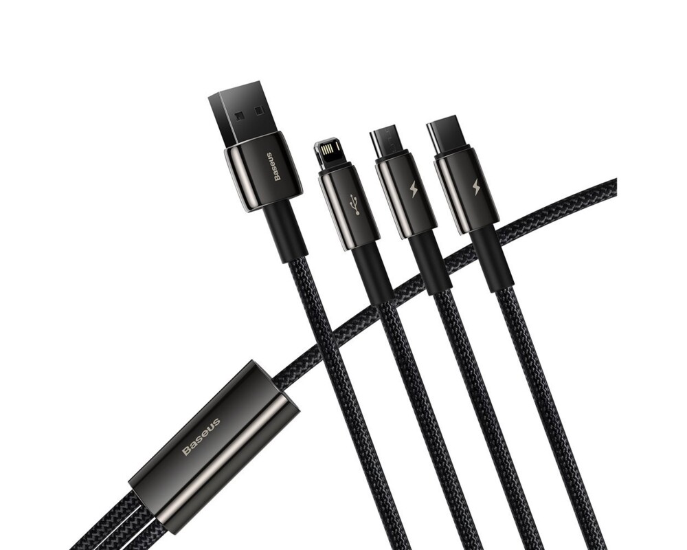 Кабел Baseus Tungsten 3в1 USB-А към Type C / Lightning / micro USB 3.5 A, 1.5м черен 6