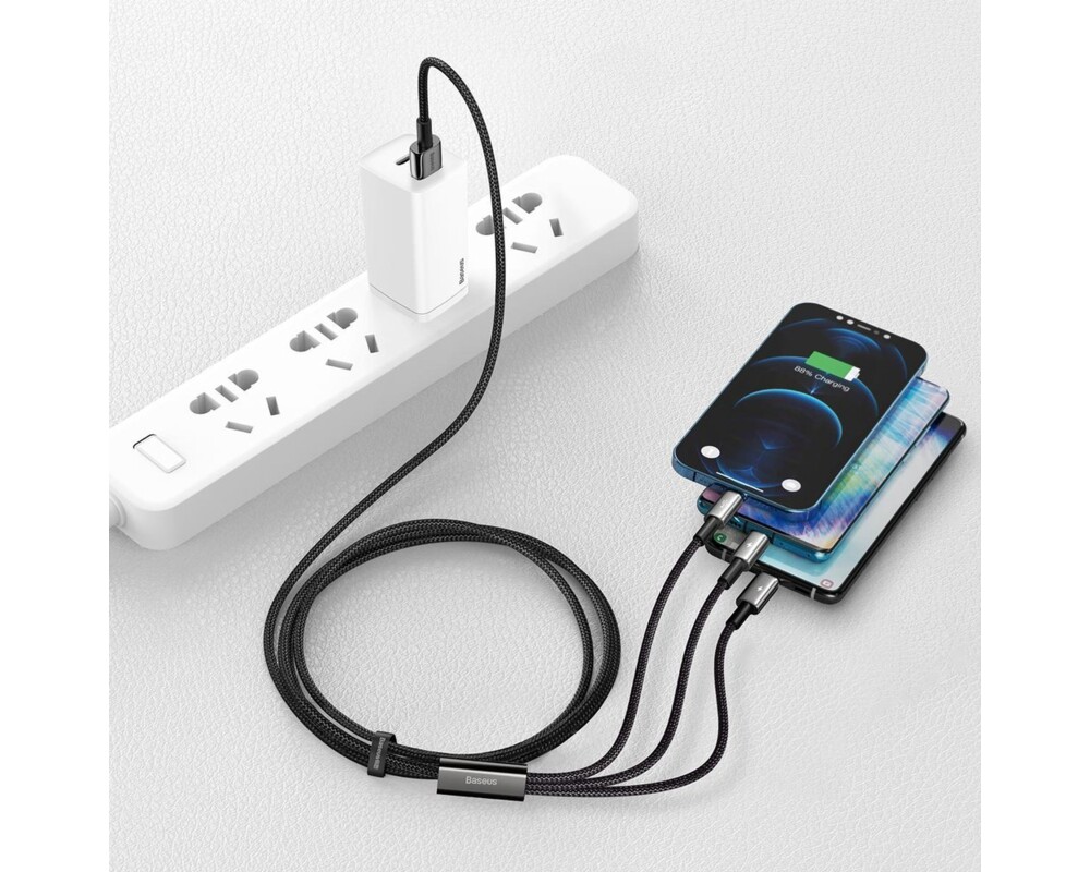 Кабел Baseus Tungsten 3в1 USB-А към Type C / Lightning / micro USB 3.5 A, 1.5м черен 3
