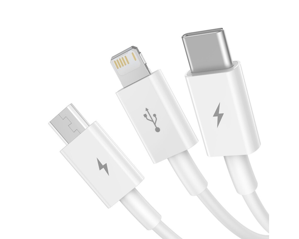 Кабел Baseus Superior 3 в 1 USB-А към Lightning, microUSB и USB-C, 1.5м, бял 3