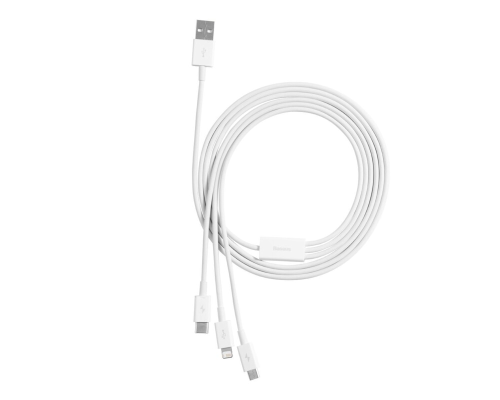 Кабел Baseus Superior 3 в 1 USB-А към Lightning, microUSB и USB-C, 1.5м, бял 6