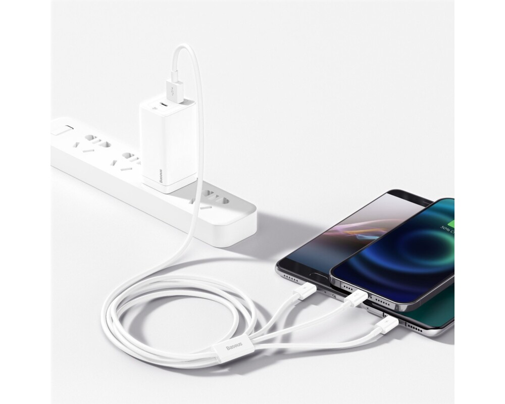 Кабел Baseus Superior 3 в 1 USB-А към Lightning, microUSB и USB-C, 1.5м, бял 9