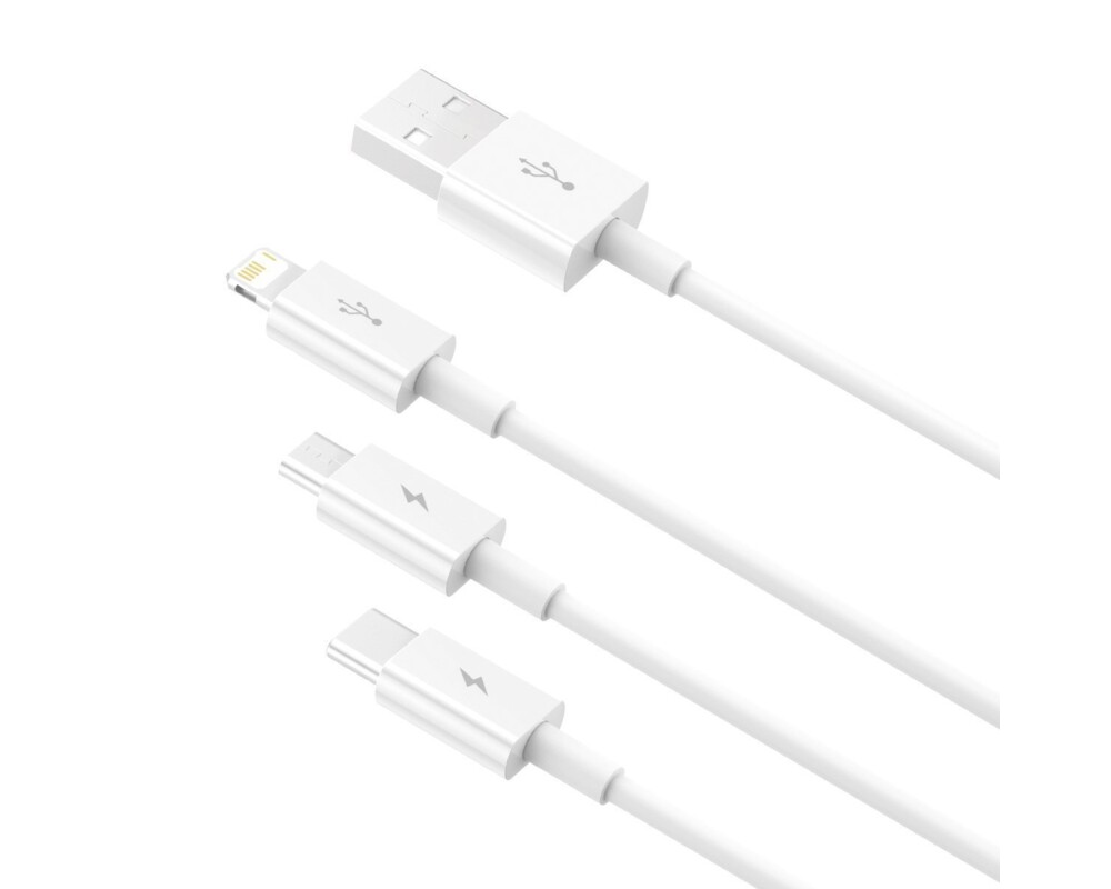 Кабел Baseus Superior 3 в 1 USB-А към Lightning, microUSB и USB-C, 1.5м, бял 5